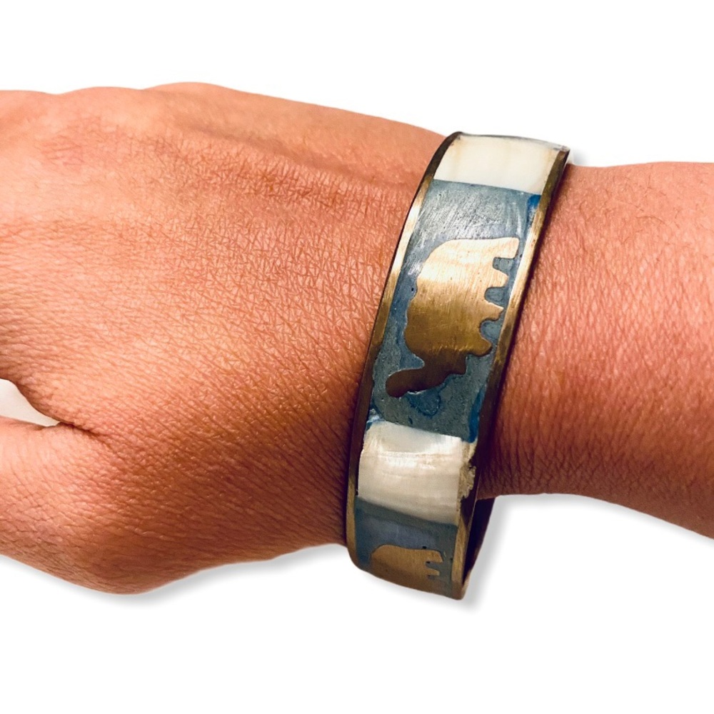Elephant brass & MOP Vtg bangle Bracelet